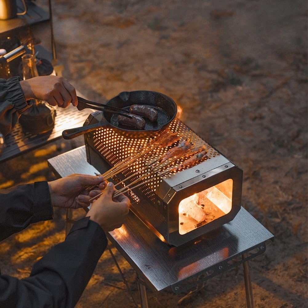 Tragbarer Grillrost aus Edelstahl, für Camping, Schreibtisch, Grill, mit abnehmbarem Rost, für Outdoor, Wandern, Picknick, Hinterhof, Party, Wärme, Feuer, 40,5 cm