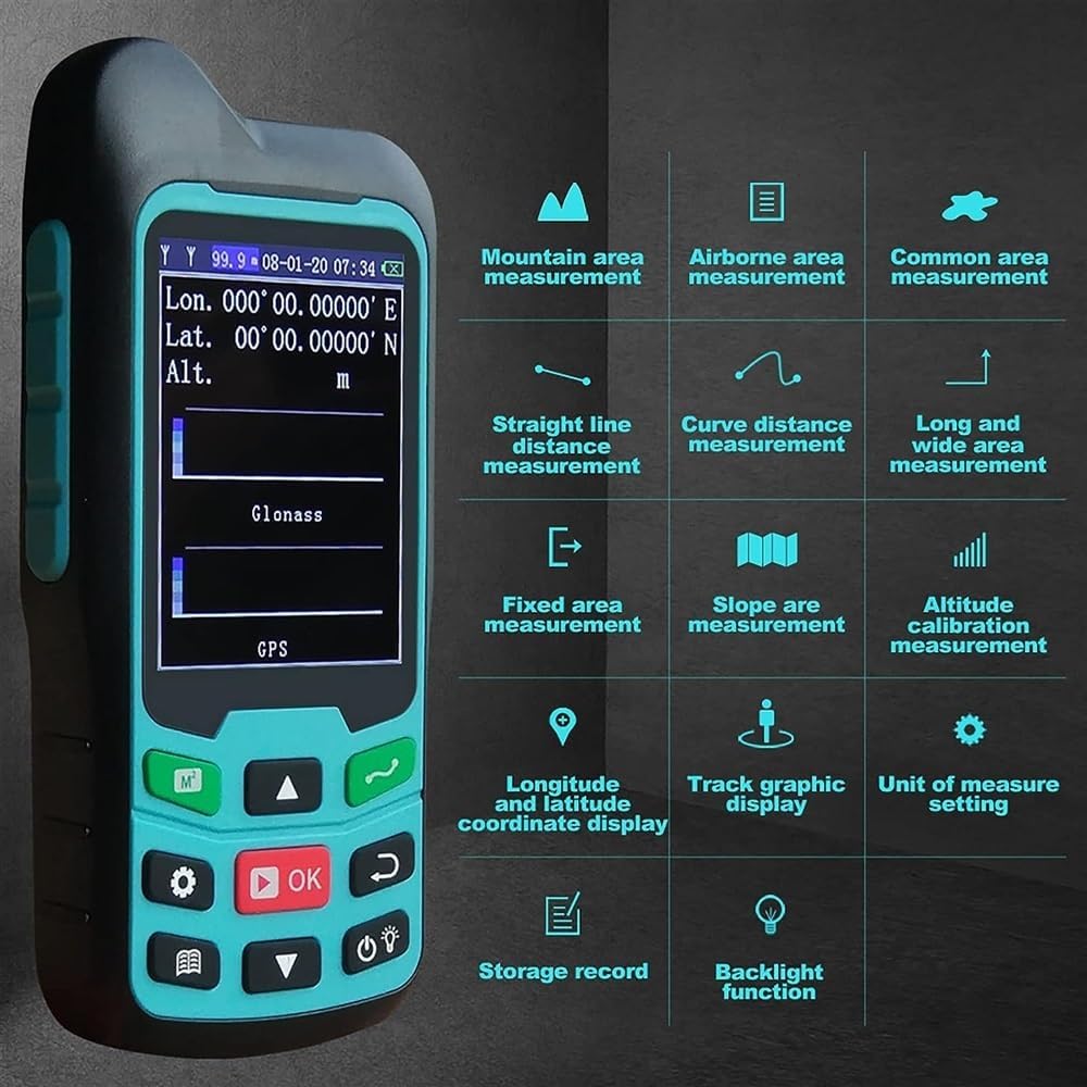 GPS Land Measuring Instrument, Vehicle-Mounted Mu Meter with Backlit Display, Dual Star Positioning, 100 Record Storage, for Area, Distance, Slope Measurement