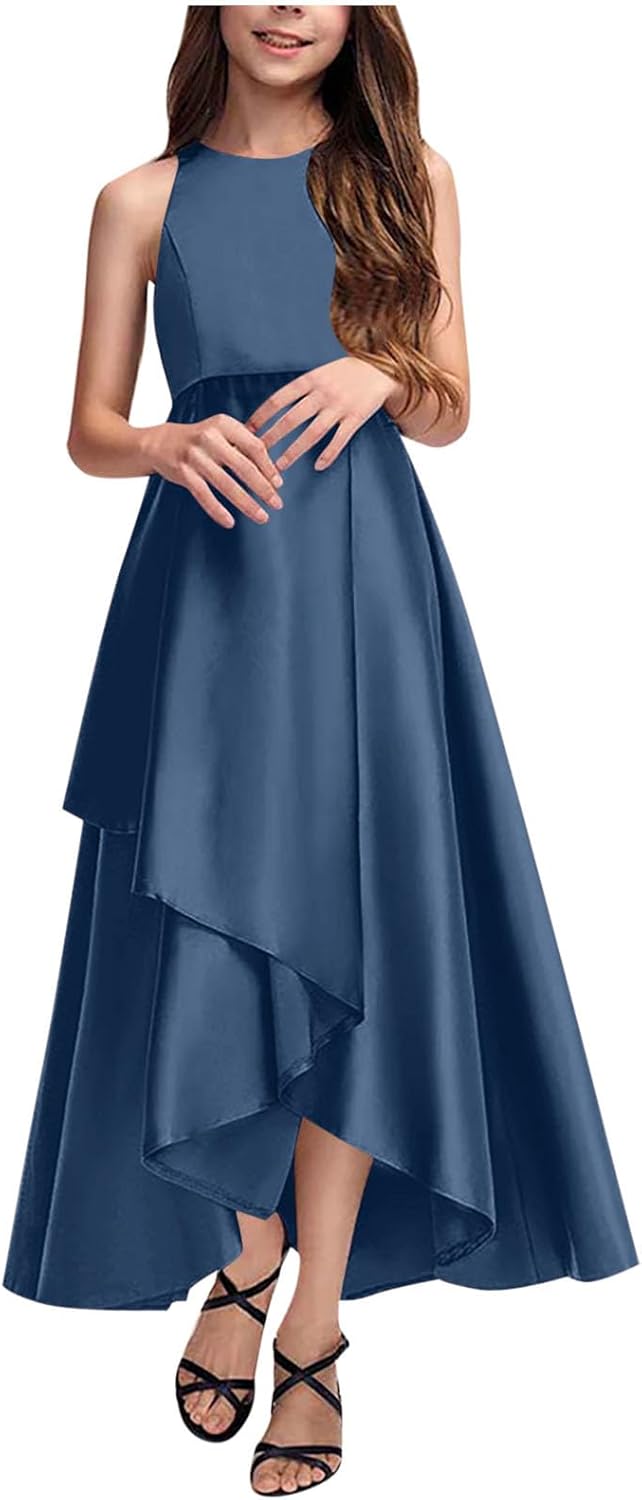 Asymmetrical Junior Bridesmaid Dresses Pleated Chiffon Flower Girl Dress Formal Wedding Birthday Party Gown 4-14Y