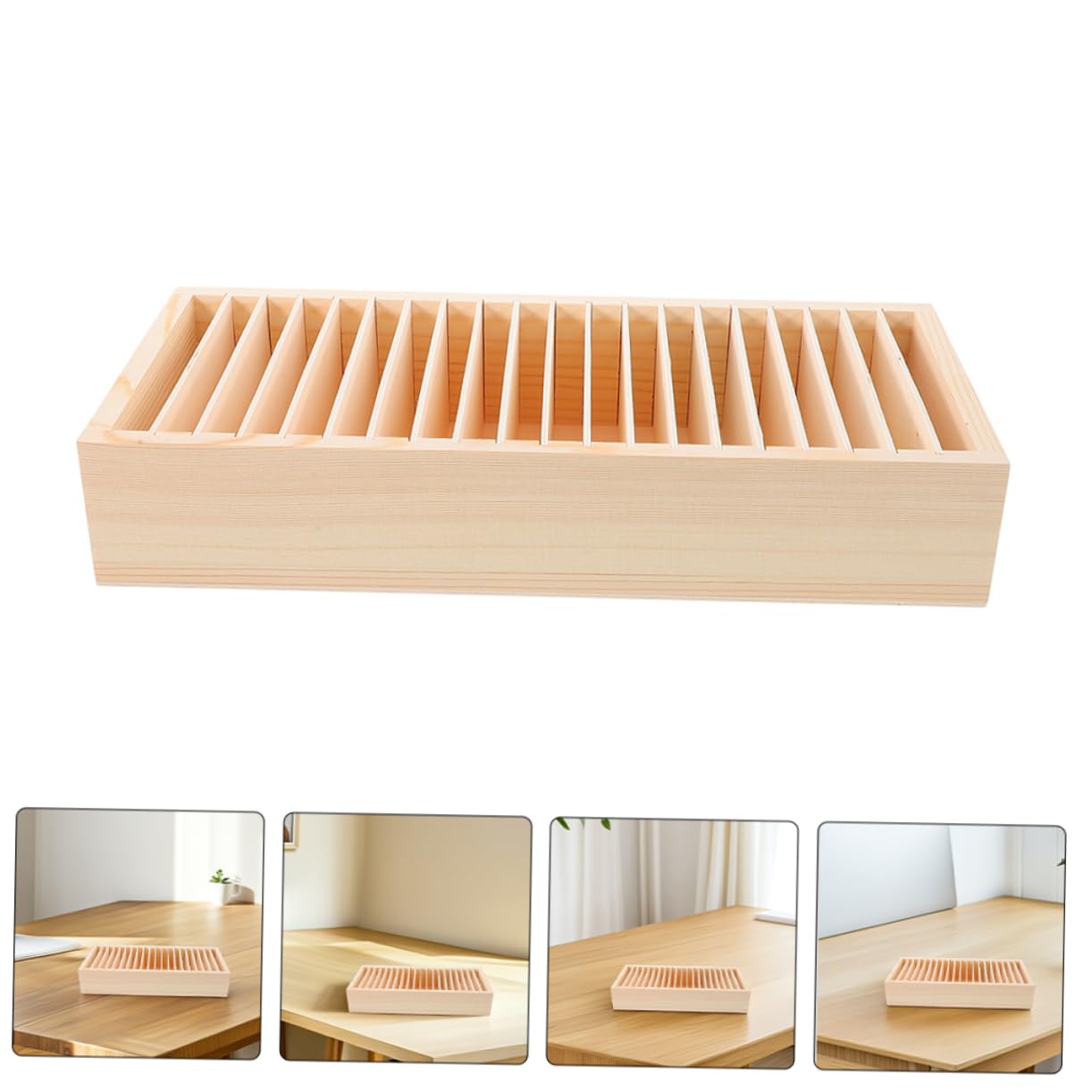 Operitacx Scatola in Legno Beige Multi-scomparto e Struttura Staccabile Porta Biglietti da Visita e Fermagli 2 Pezzi per Design per Ufficio e Casa