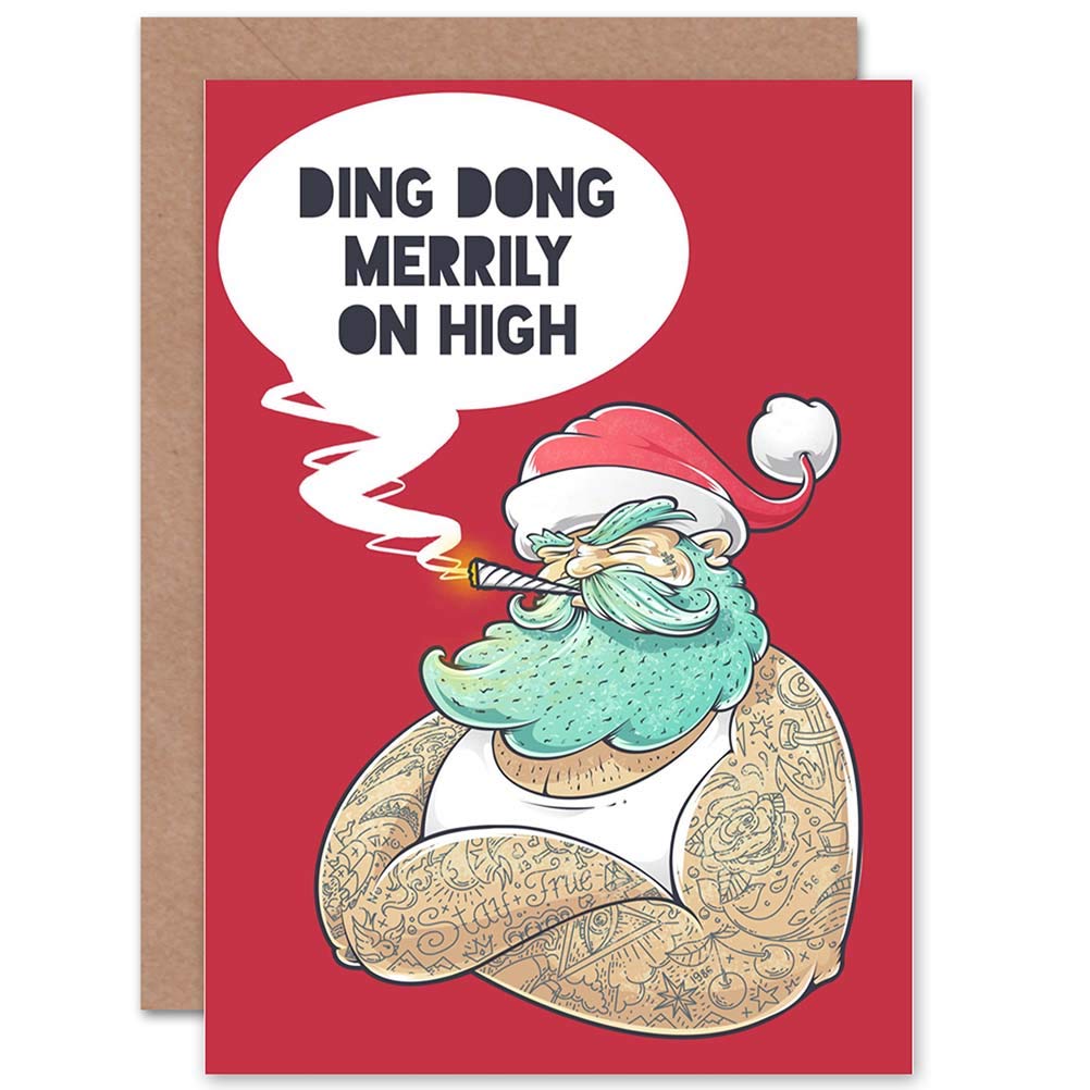 Wee Blue Coo CARD CHRISTMAS SANTA WEED SMOKE FUNNY ADULT