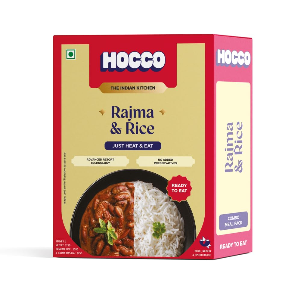 HOCCO Ready To Eat Instant Combo Of Rajma & Rice | Just Heat & Eat | No Preservatives Added & Colour | Meal Ready In 5 Minutes | Microwave-Able Serves (375g) - Image 8 thumbnail