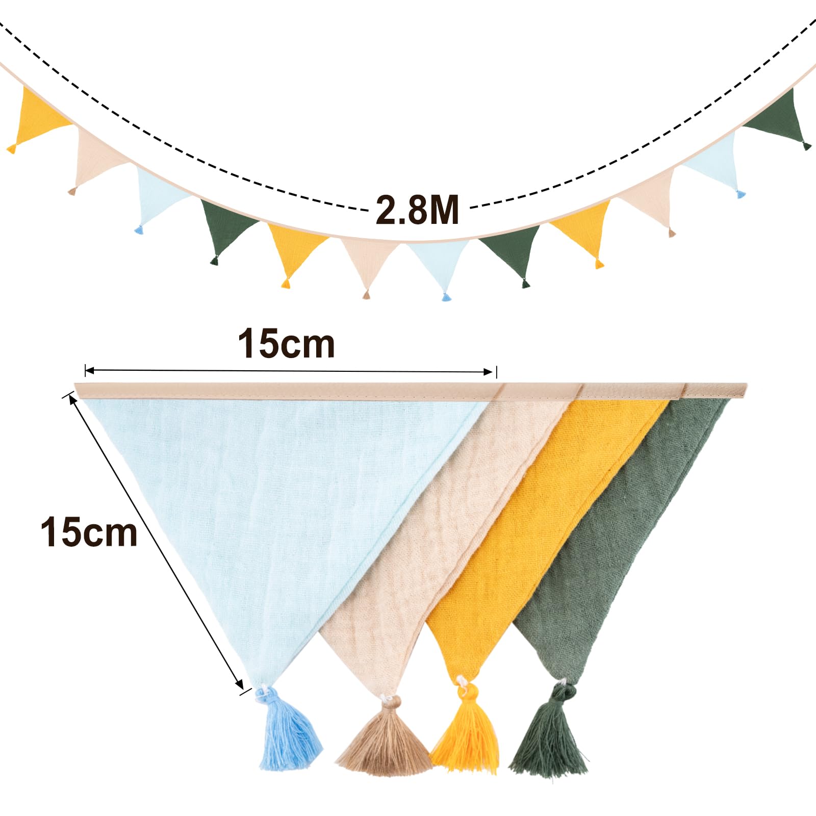 G2PLUS Fabric Bunting Banner with Tassel, 12PCS Double Sided Cotton Bunitng, 2.8m Fabric Triangle Garland - Image 2