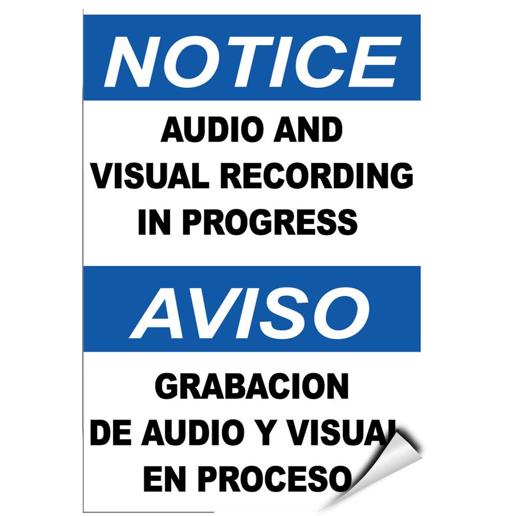 Notice Audio and Visual Recording in Progress Label Decal Sticker 5 inches x 7 inches