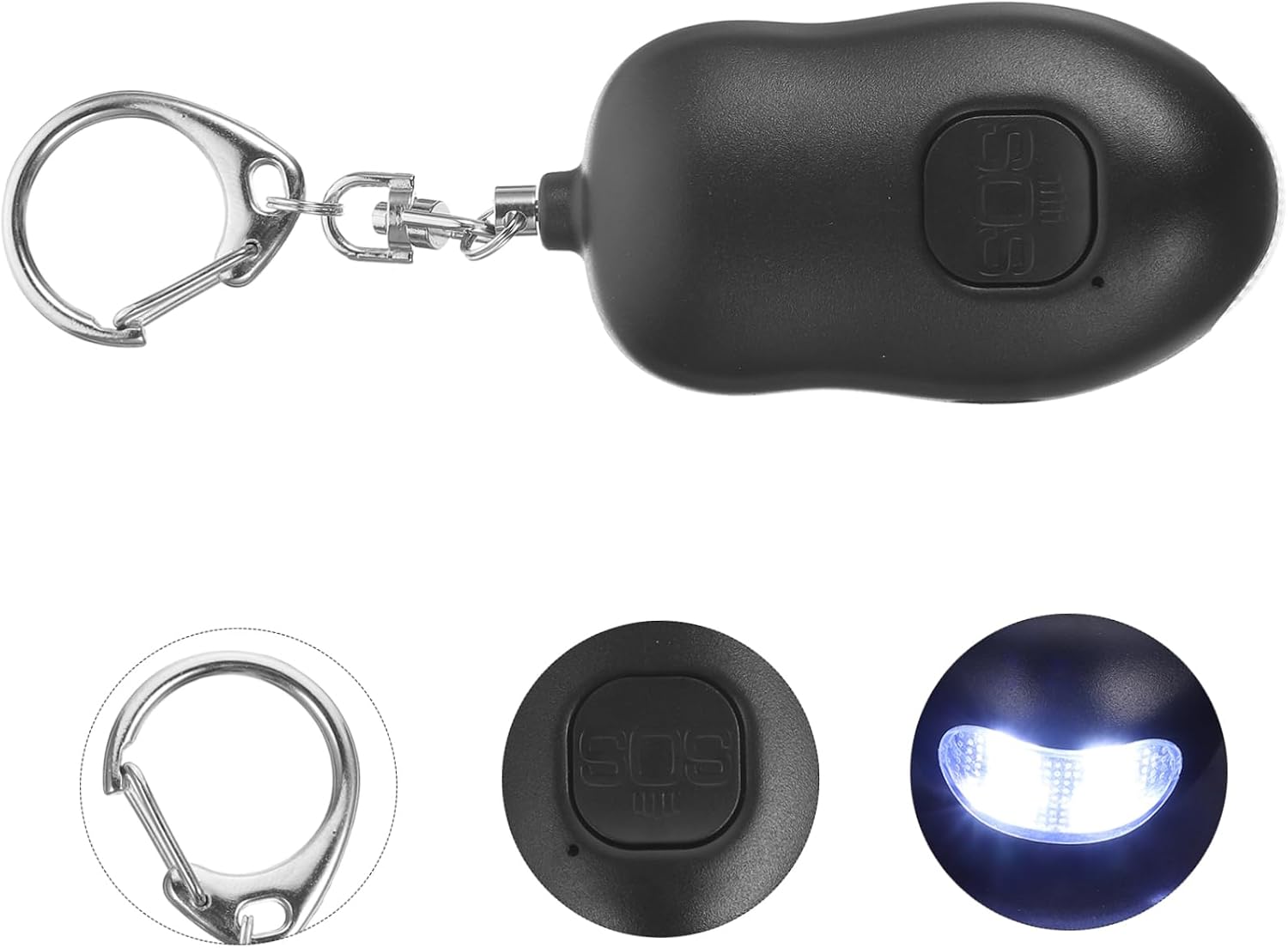 Personal Alarm for Women Black Plastic LED Keychain