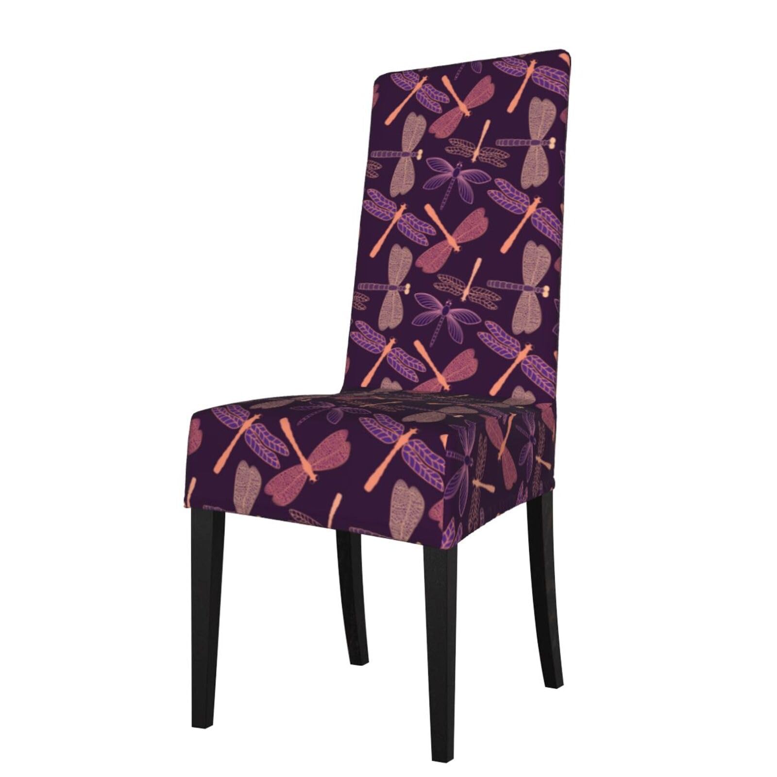 Lkymoh As Picture Purple Dragonfly, Chair Covers Stretch Chair Slipcovers For Dining Room, For Party Pet Protection Universal Fit Soft Polyester