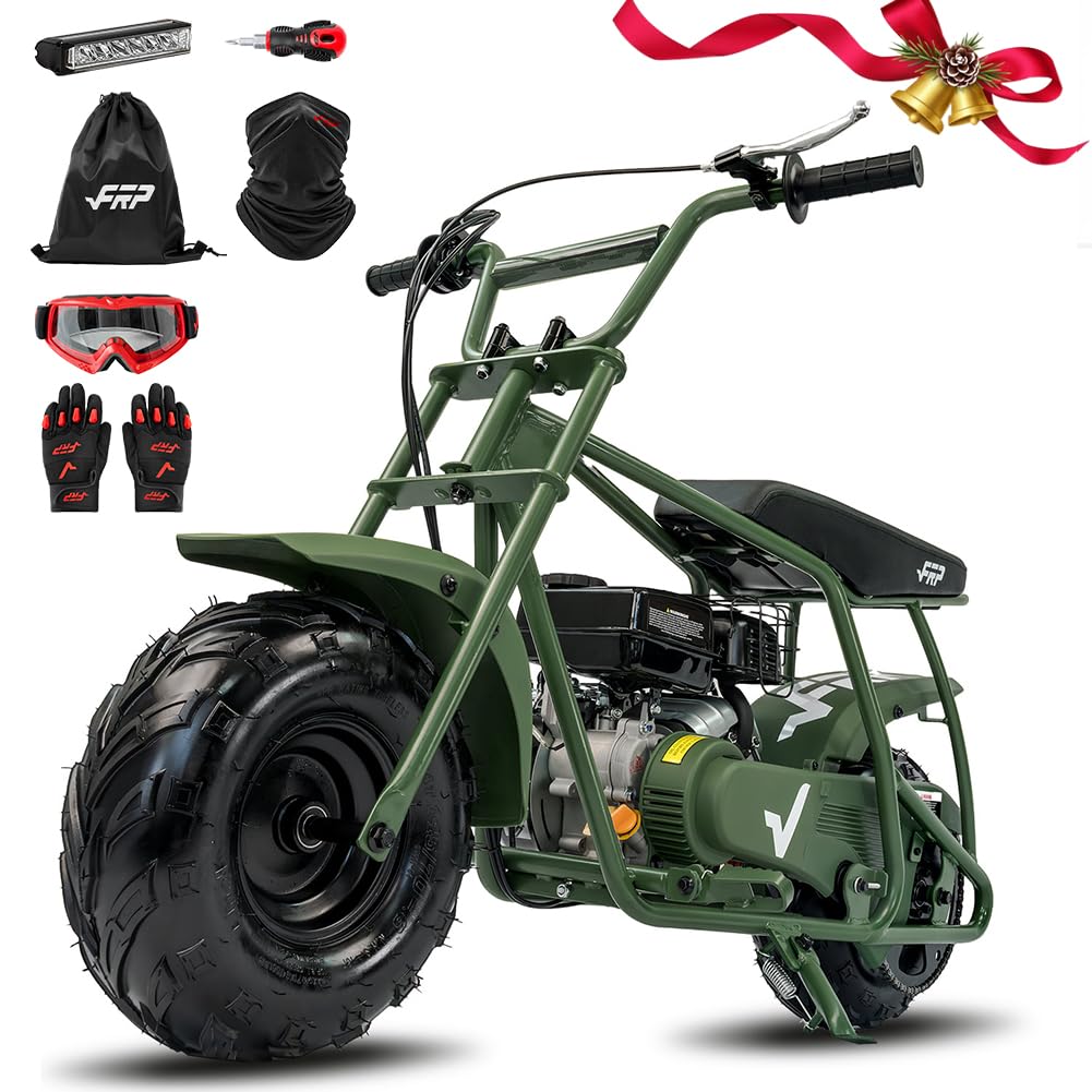FRP GMB100 Plus Mini Dirt Bike Complete Starter Bundle, 99 CC Gas Powered 4 Stroke 3HP, Off Road Mini Bikes for Teens and Adult, Trail Bike Up to 24 Mph, Weight Support Up to 185 LBS （White）