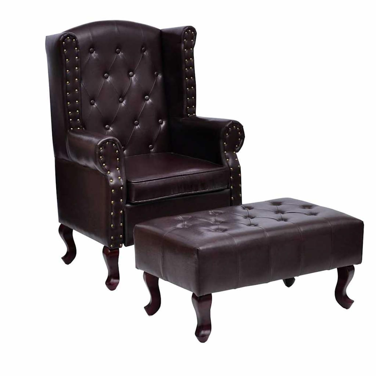 Antikbrauner Chesterfield-Sessel aus Kunstleder mit Holzbeinen - Komfortables Wohnzimmermöbel Loungesessel, Wohnmöbel 60784