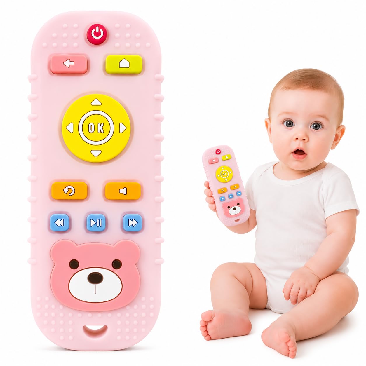 SHOPPOFOBIX Silicone Remote Teether for Baby,for 3+ Months and 6 to 12 Months Baby,Skills Development,Colour & Shape TV Remote,Teething Toys for Activity Babies and Toddlers (Pink)-image-27