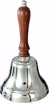 Buckingham Solid Brass Nickel Plated Hand, Dinner, Reception, School, Last Order, Library, Pub Bell-9 cm, Silver, 9 x 9 x 17.5 cm by Buckingham