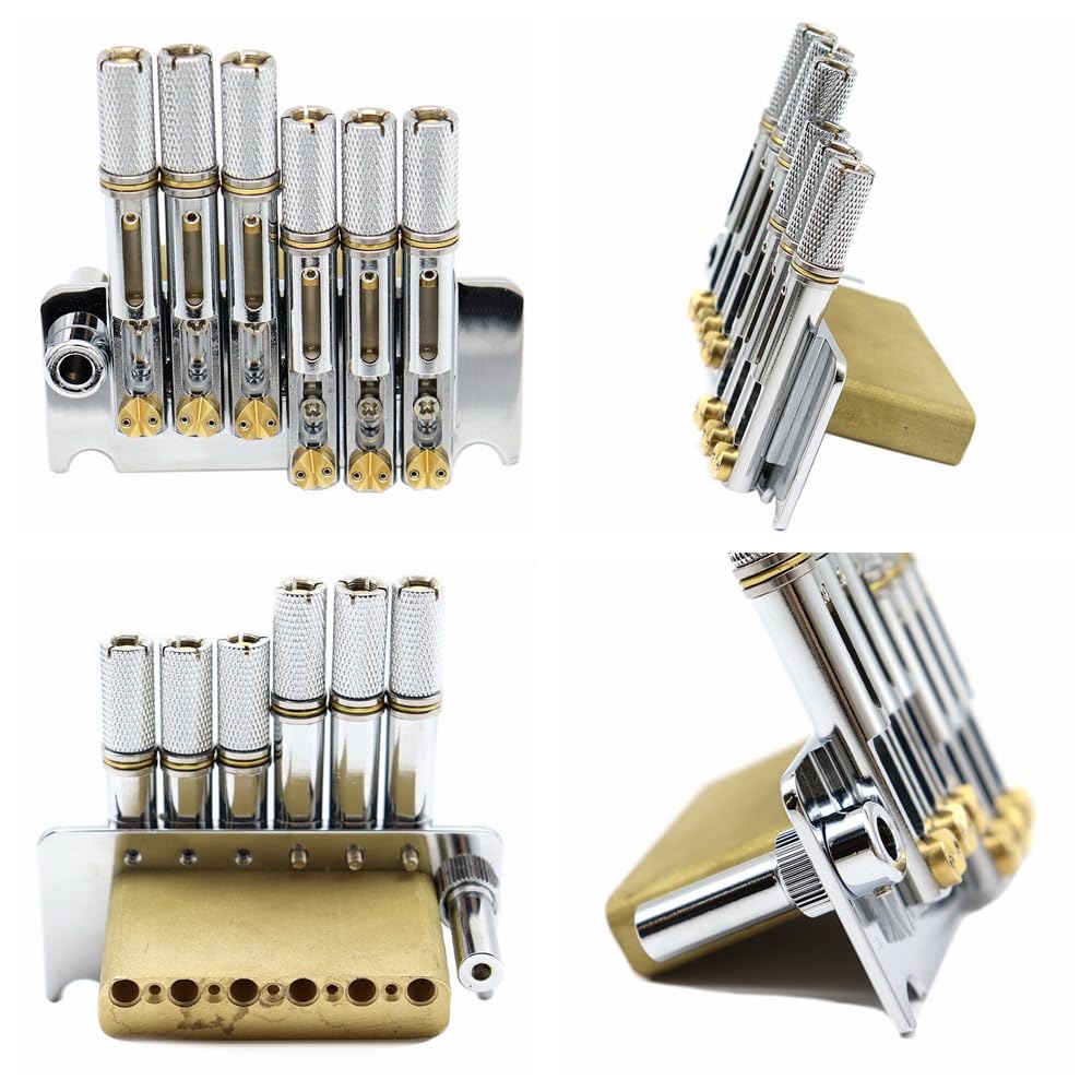 6-strunowy mostek gitarowy, system Tremolo, mosiężny, regulowany, mostek, zestaw akcesoriów zamiennych do gitary elektrycznej, wachlarzowy, wieloskalowy, części do gitary ze śrubami, klucz (1 zestaw