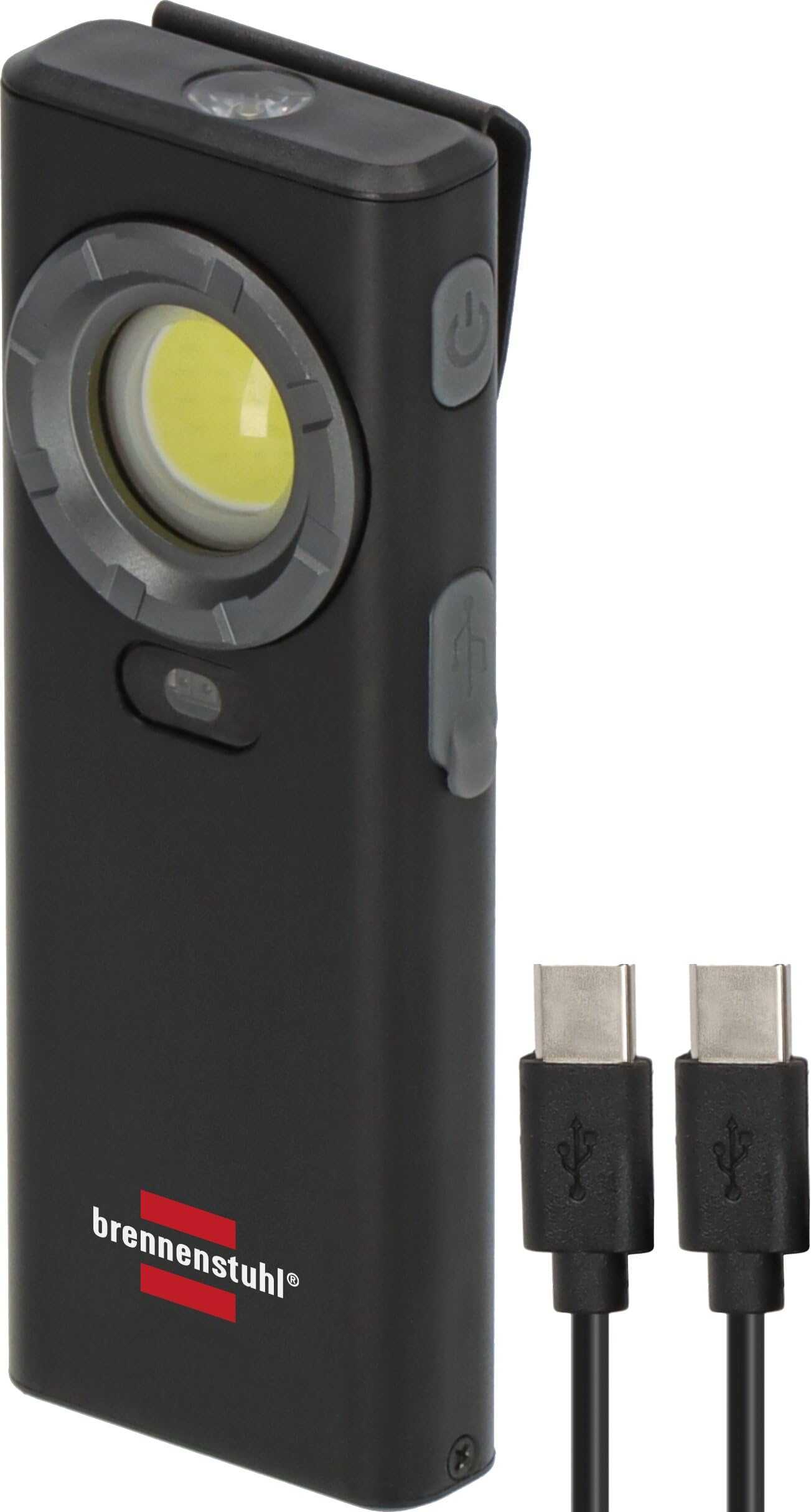 Brennenstuhl Akumulatorowa lampa ręczna LED HL 1200 AS (1200lm, latarka z 4 trybami przełączania, automatyczne wyłączanie przy bliskości obiektu, IP56, obudowa aluminiowa, magnes, klips, kabel USB C)