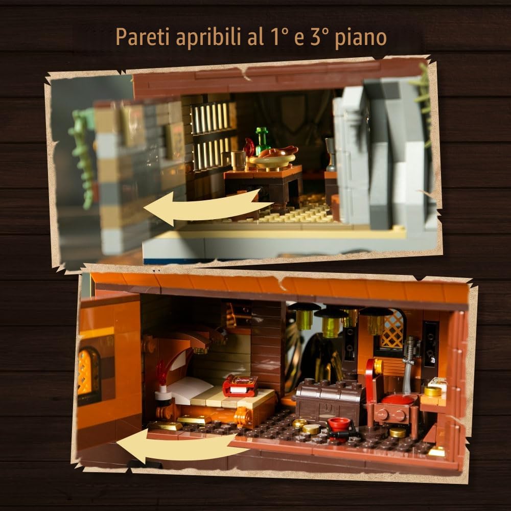 PANTASY Set da Costruzione Taverna dei Pirati, Architettura Modulare di Relitto, con Bar Terrazza, Bottiglia Gigante di Rum – Kit di Mattoncini Nautici per Adulti