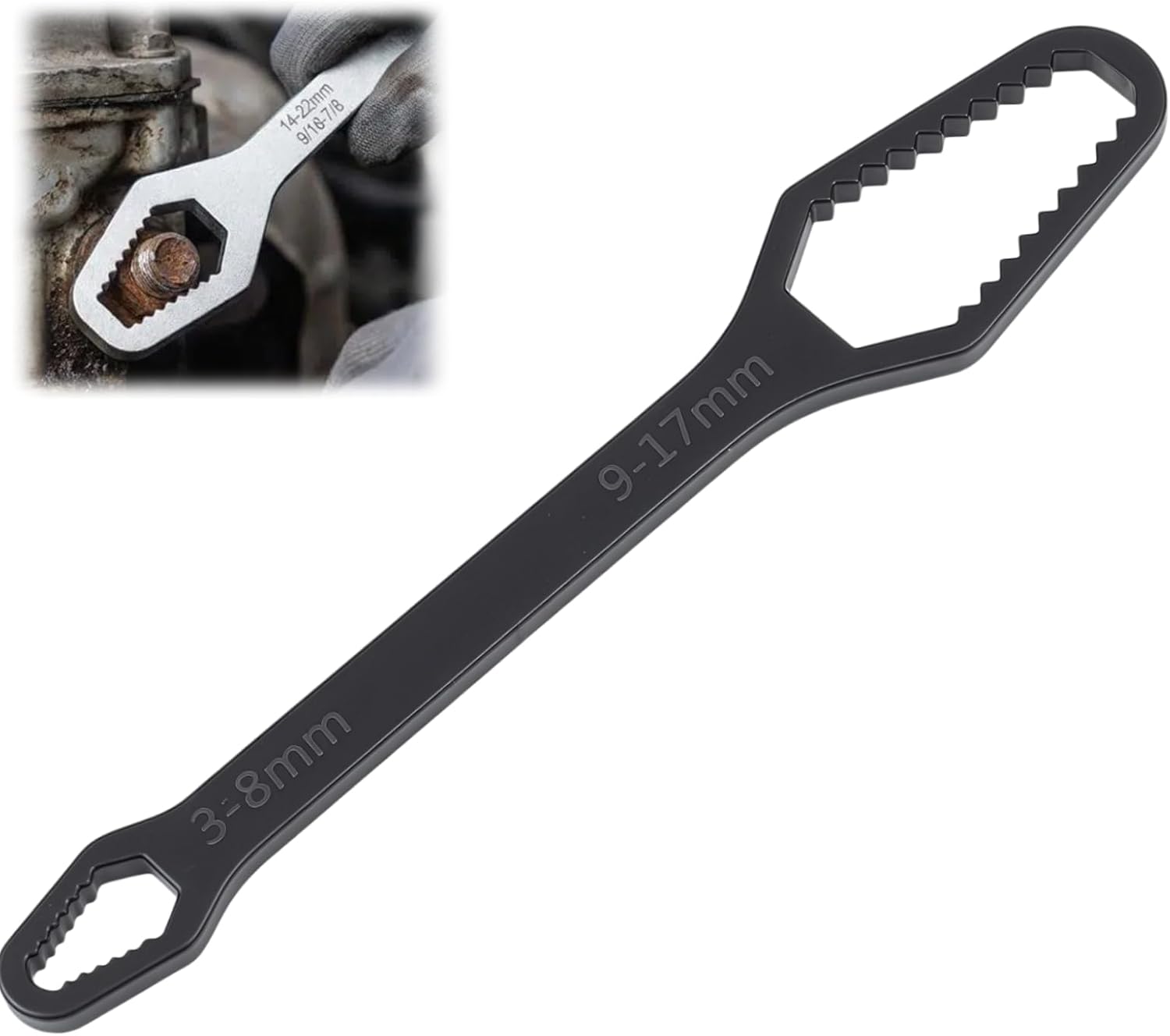 8-22mm Double-Ended Multifunctional Universal Wrench, New Self-Adjusting Wrench Set All in One Tool, Home Outdoor Riding Car Repair Tools for Auto Repair (Black, 3-17mm)