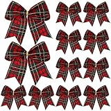 Jetec 12 Pcs Christmas Buffalo Plaid Bows Decorations 6 Inch Christmas Check Plaid Bows Tie Bows Wreaths Ornaments for Xmas Tree Garland DIY Crafts Home Indoor Outdoor Decor(Red Plaid)