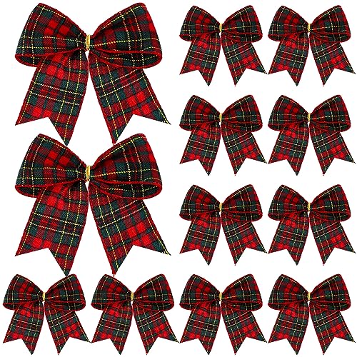 Jetec 12 Pcs Christmas Buffalo Plaid Bows Decorations 6 Inch Christmas Check Plaid Bows Tie Bows Wreaths Ornaments for Xmas Tree Garland DIY Crafts Home Indoor Outdoor Decor(Red Plaid)