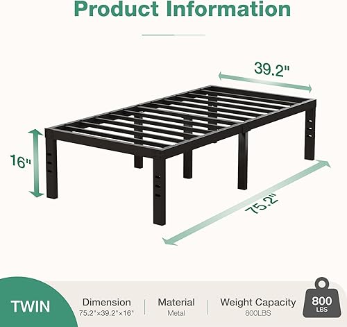 Miniatura 24 de Novilla - Base de cama matrimonial, plataforma de metal de 14 pulgadas, con espacio de almacenamiento debajo de la cama, soporte de listones de