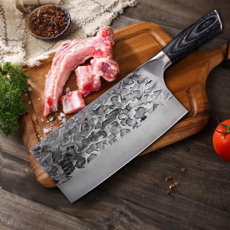 Meat Cleaver,Cleaver Knife Forged sharp chopping kitchen wooden handle kitchen knife cutting household kitchen Outdoor Cooking knife