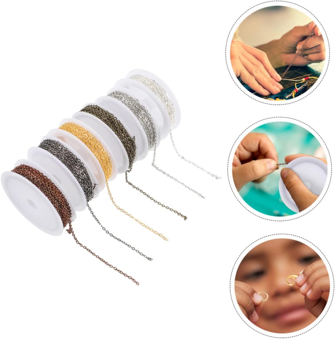 MUELODSIC 6pcs Chain for Jewelry Making Flat Material Color Variety for Bracelets Anklets Necklaces for Craft Projects