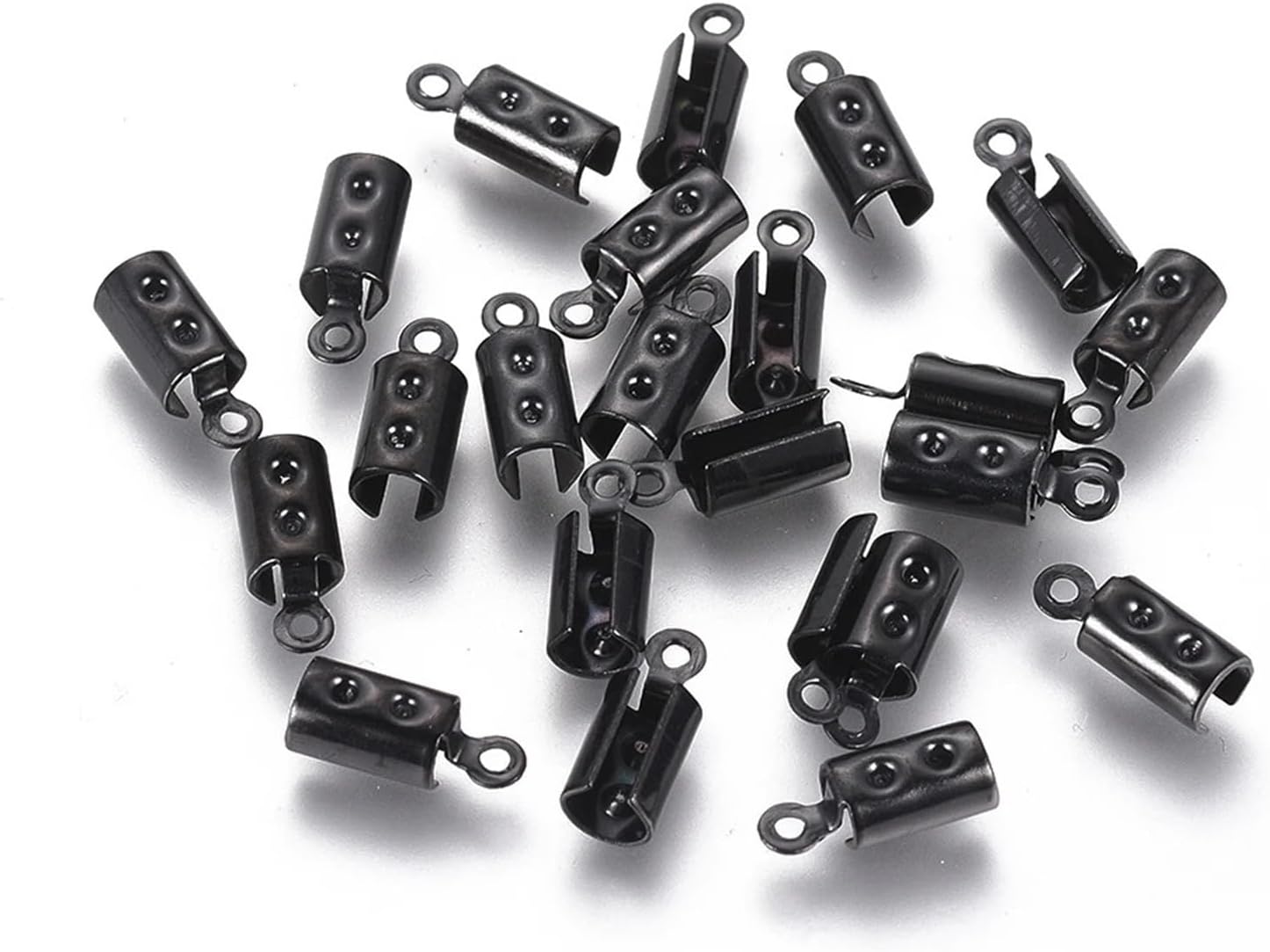 Fold Over Cord Ends 80Pcs 304 Stainless Steel Crimp Cap Clasp Tip End Connector for Necklace, Leather Rope Jewelry Making(Black)
