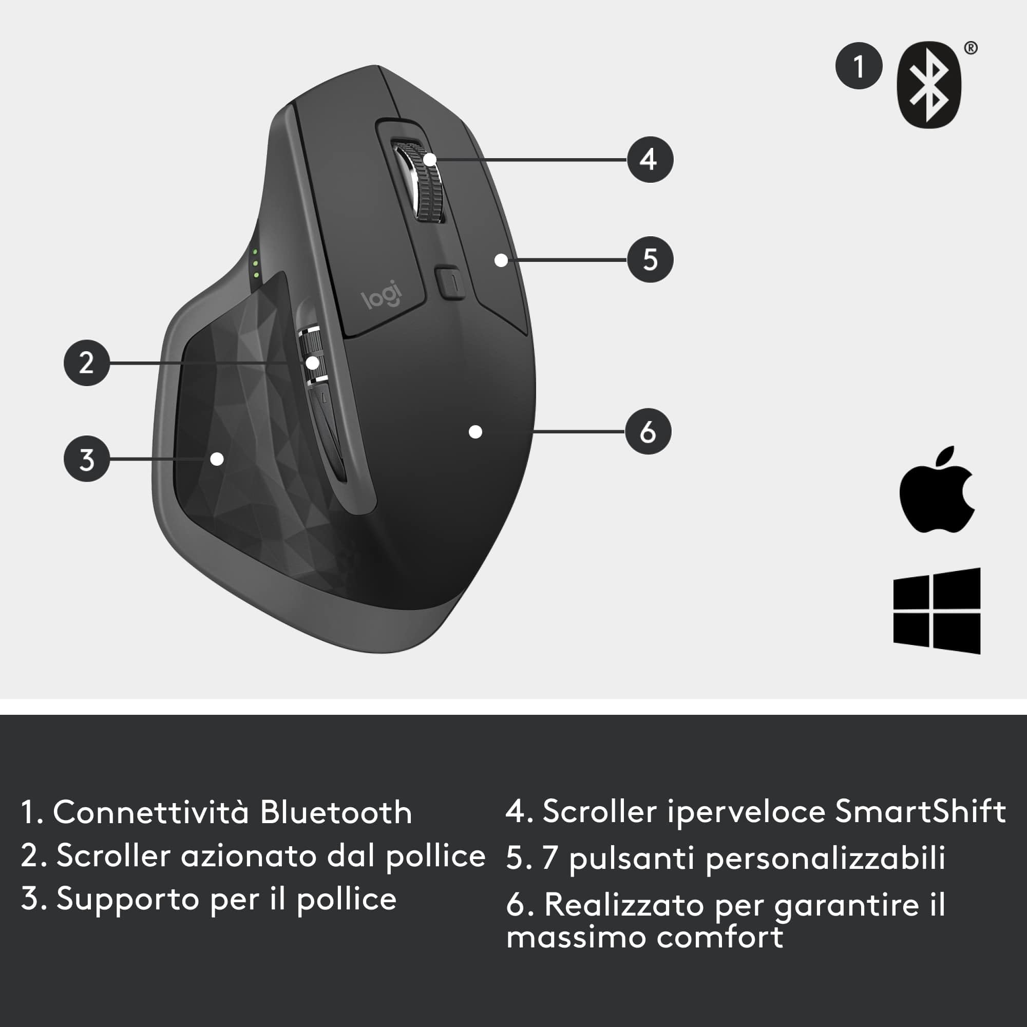 Logitech MX Master 2S Bluetooth Edition Wireless Mouse, desplazamiento superrápido, multisuperficie, ergonómico, recargable, se conecta a 3 ordenadores Mac/PC - Grafito