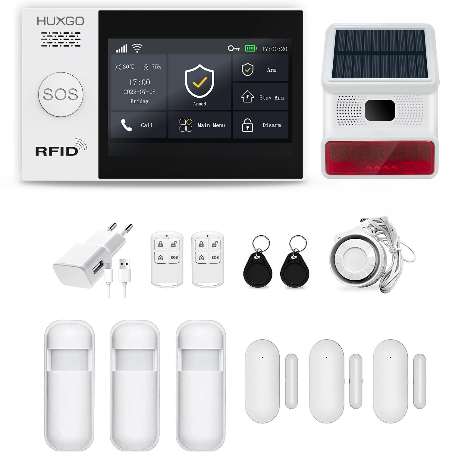 HXA007, Sistema de Alarma inalámbrico con 3X detectores de Movimiento, 3X Sensor de Puerta y unasegunda Sirena, Módulos: WiFi + gsm 4G, Control Desde el teléfono