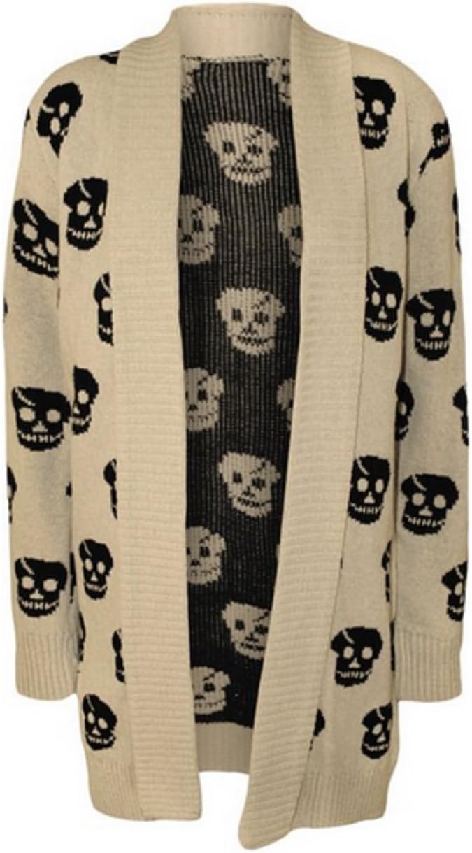 SugerDiva Skull Print Open Knitted Cardigan
