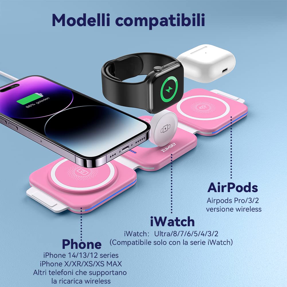 Wireless Charger For - 3 In 1 Charging Station For Apple Multiple Devices Foldable Magnetic Mag Safe Travel Charging Pad Iphone 16 15 14 13 12 Pro Max Plus Iwatch