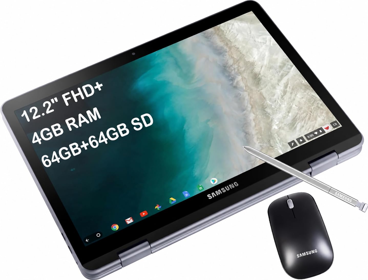 Samsung Chromebook Plus V2 360 2-in-1 Laptop w/Dual Webcam (12.2" FHD+ Touchscreen,Intel Celeron 3965Y, 4GB RAM, 64GB eMMC+64GB SD Card, Stylus Pen) Student, Home & Education, IST SD Card, Chrome OS