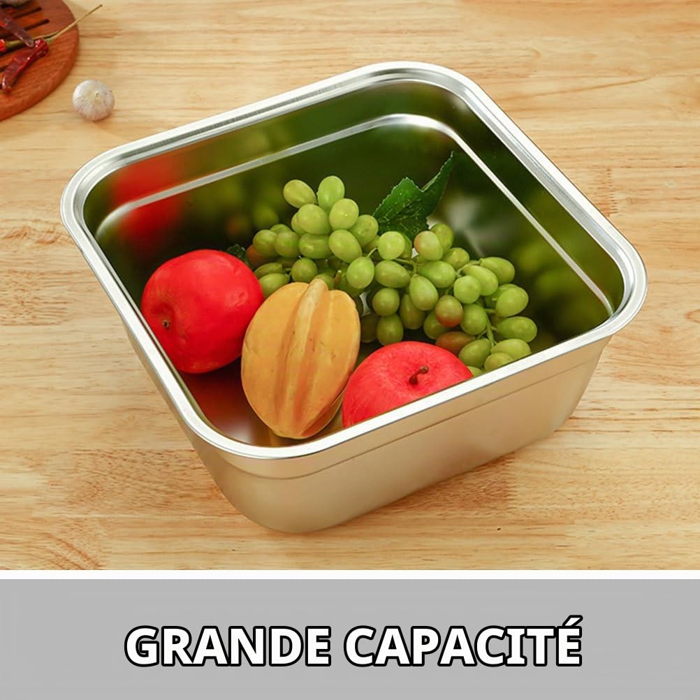 IMIKEYA Bassin Inoxydable Carré Bassine Métallique Pratique Pour Laver Fruits Et Légumes Accessoire De Cuisine Multifonctionnel Capacité Et Empilable