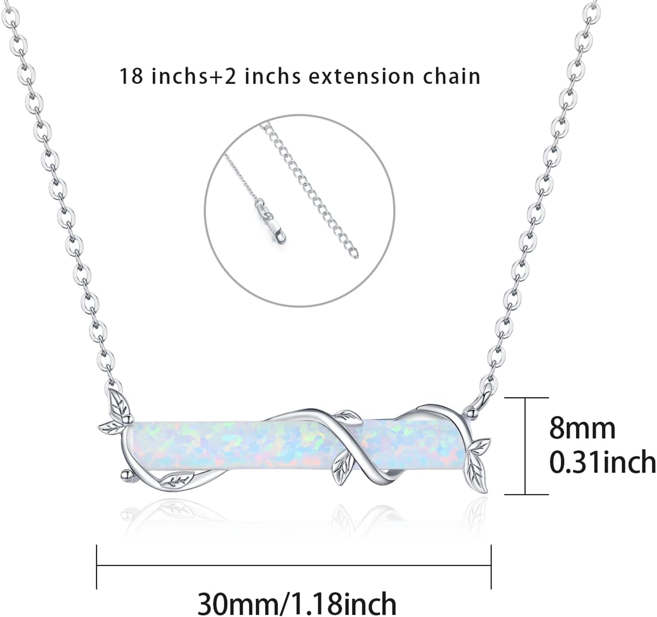 Bar Necklace for Women,S925 Sterling Silver White Opal Bar Necklace with Leaf Charm Bar Pendant Jewelry Gift for Mom Daughter Wife - Image 6