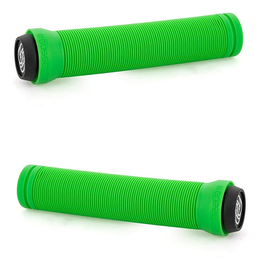 Gusset Sleeper Flangeless BMX/Scooter Handlebar Grips - Green, 147mm / Single Ply Soft Rib Profile Push-in End Plug Hand Comfort Handle Bar Pair Bike Ride Scoot Sport Cycling Cycle Part Component Set
