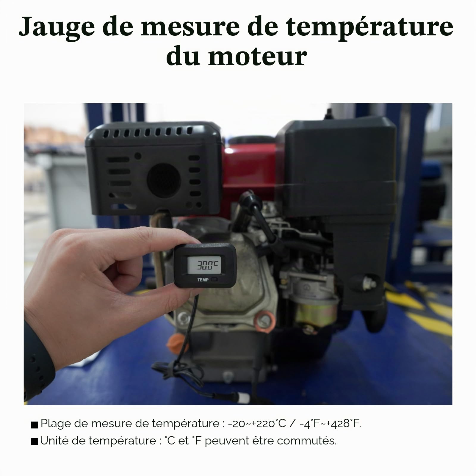 Testeur de température numérique TEMP - Alarme haute température - Utilisation pour moteur scooter, moto, tracteur, moteur hors-bord