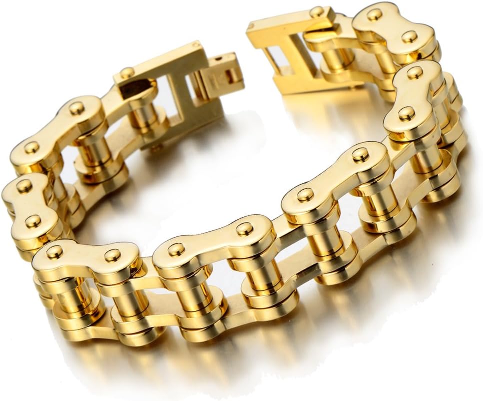 Heavy Sturdy Mens Motorcycle Chain Bike Chain Bracelet of Stainless Steel Silver Color Polished