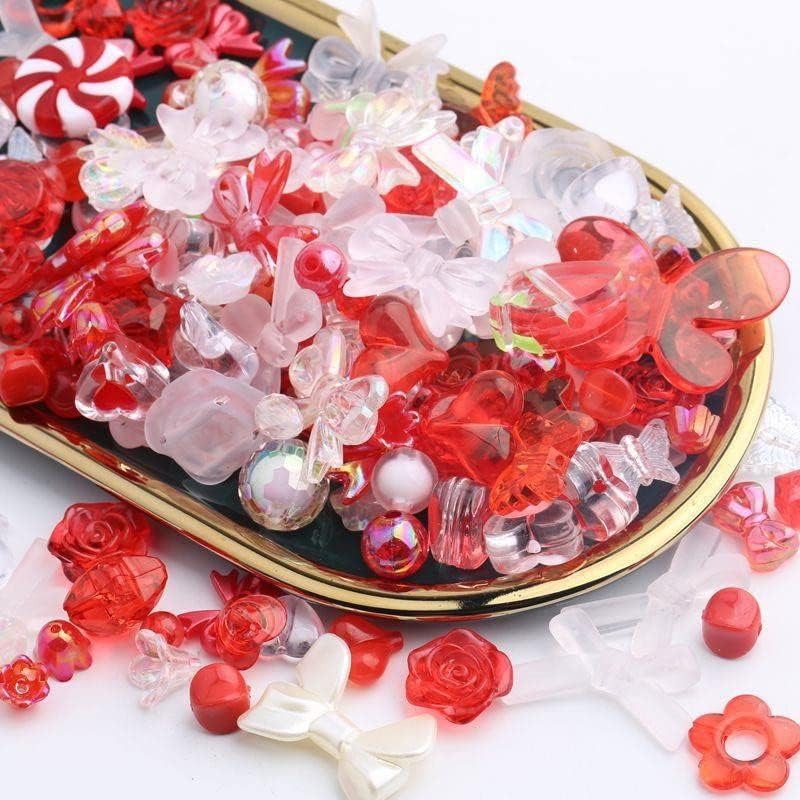 Miniatura 2 de Cuentas estéticas de acrílico surtidas de 5.29 oz (170  230 unidades) para hacer joyas, cuentas redondas kawaii, corazón, estrella, mariposa, lazo,