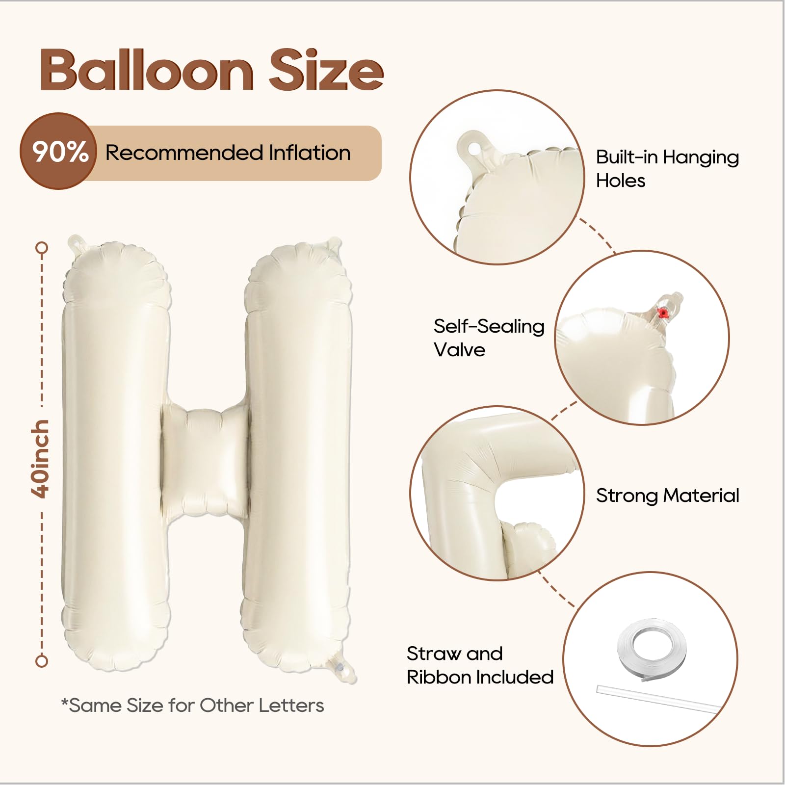 Beżowe balony domowe, 102 cm Welcome HOME kremowo-biały balon z literami do dekoracji parapetówki, duży biały foliowy balon z literami znak na słodki powrót do domu, balon baner na artykuły imprezowe