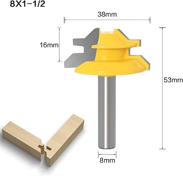 Jinchao-Router bits 1PC Wood Carving 45 Degree Lock Miter Router Bit Tenon Milling Cutter, 8MM Shank Milling Cutter, Woodworking Tools Cutter (Cutting Edge Length : 02)