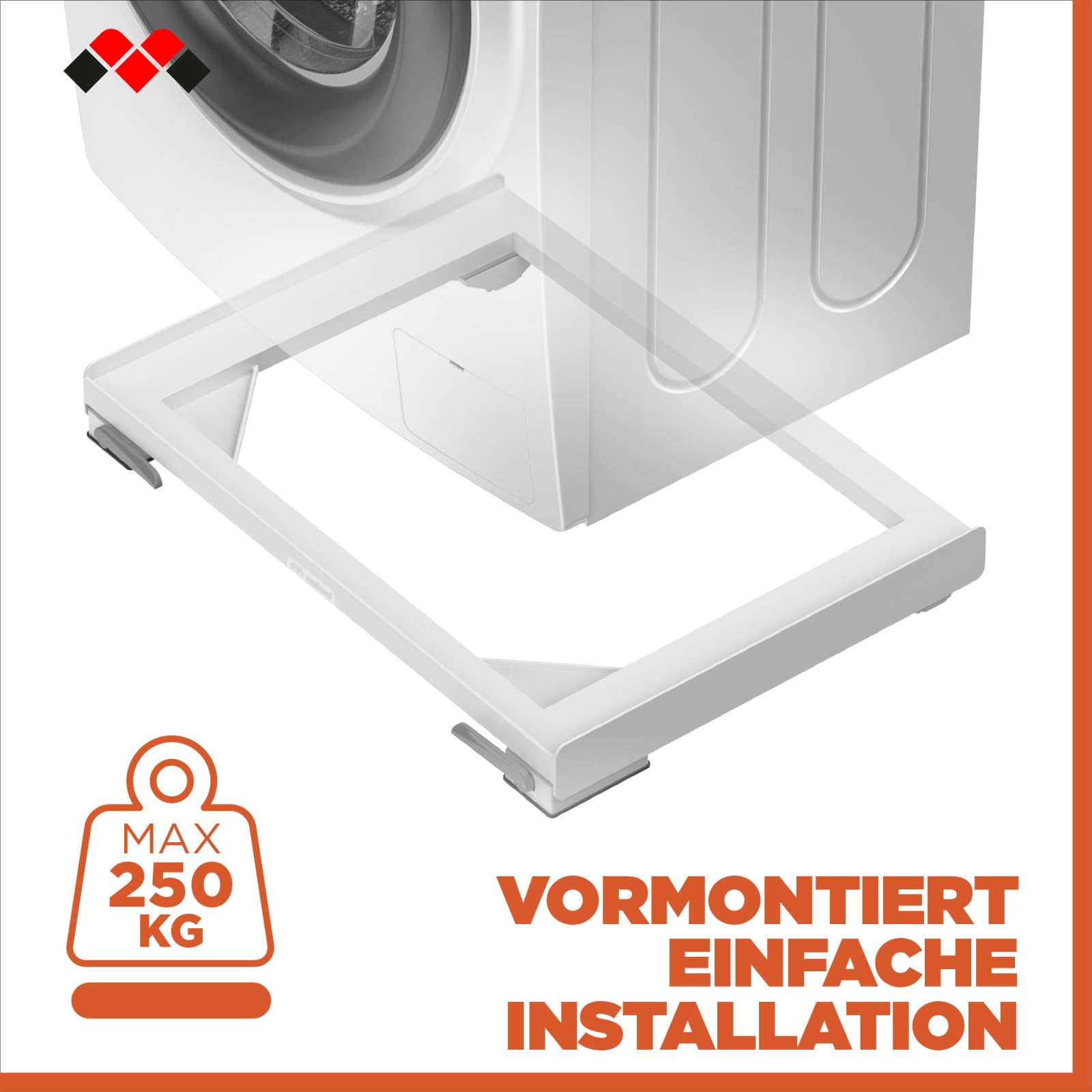 Meliconi BASE MOVE SLIM SIOC, Waschmaschinen Untergestell mit Rollen | Anti Vibration Sockel mit Rollen und Bremsen für Waschmaschine & Trockner 47x60 cm, Belastbar bis 250 kg, Made in Italy, Weiß
