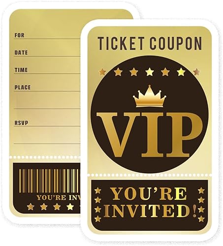 Miniatura 13 de wuguimeii Invitaciones de fiesta de cumpleaños con sobres, invitaciones de fiesta VIP de películas, invitaciones de cumpleaños para niños, 2-Oro