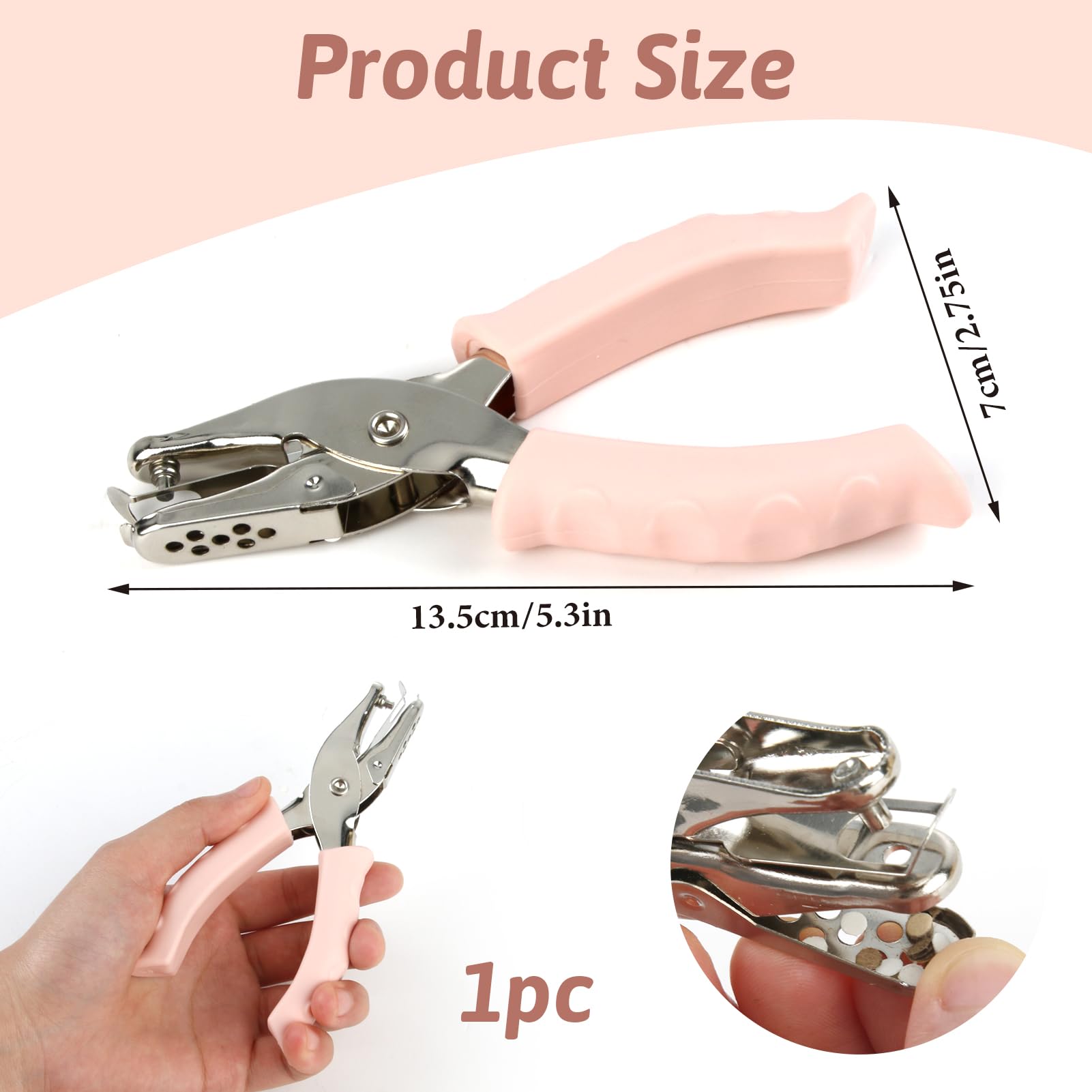 Single Hole Punch 3mm - Handheld Circle Puncher with Soft Grip Handle for Card Paper, DIY Crafts, Pink - Image 2