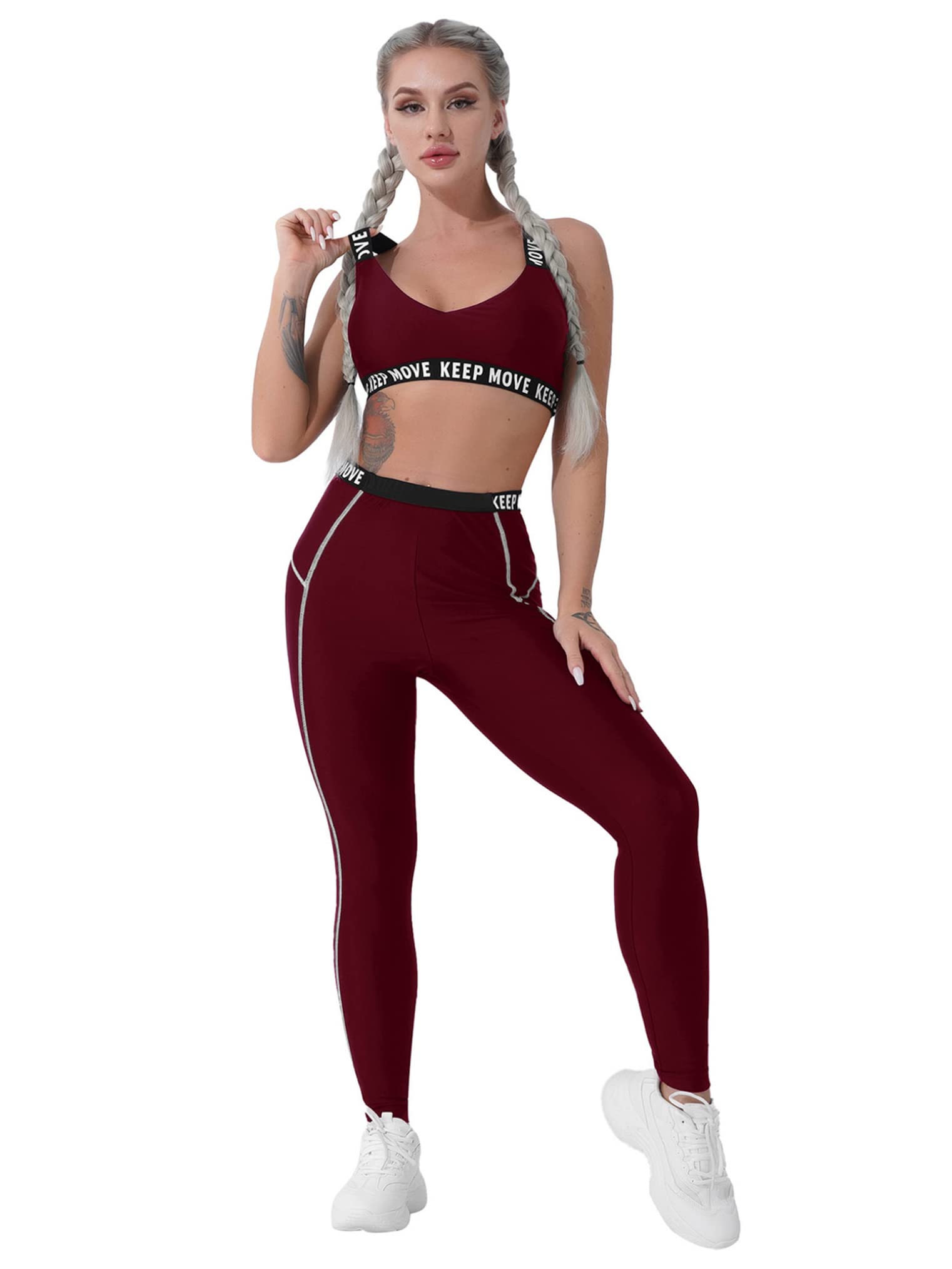 Freebily Womens 2pcs Tracksuits Gym Fitness Sportswear Workout Suit Sports Bra Top with Leggings Set