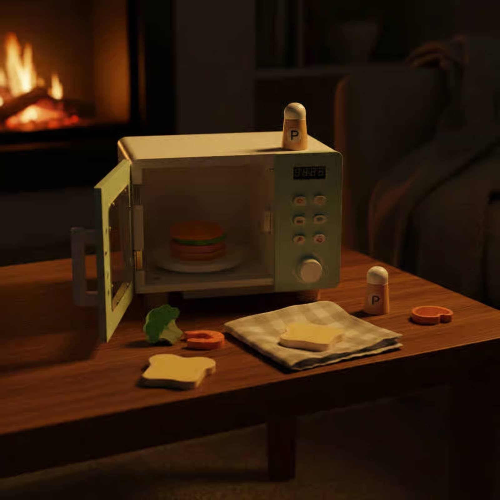 Forno Giocattolo Bambini Microonde Legno Gioco Cucina Mini Forno Microonde Bambini Giocattolo Educativo Simulazione in Legno con Pulsanti E Adatto per Asilo Nido Angolo Giochi Regalo Casa
