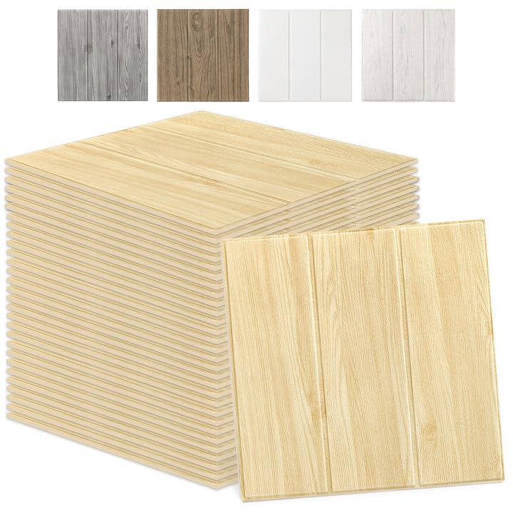 Swehooirt 40PCS Wood Wall Panels Peel and Stick Wall Panels Self Adhesive Panelling for Living Room Bedroom Ceiling Tiles Hallway Bathroom Wallpaper Waterproof