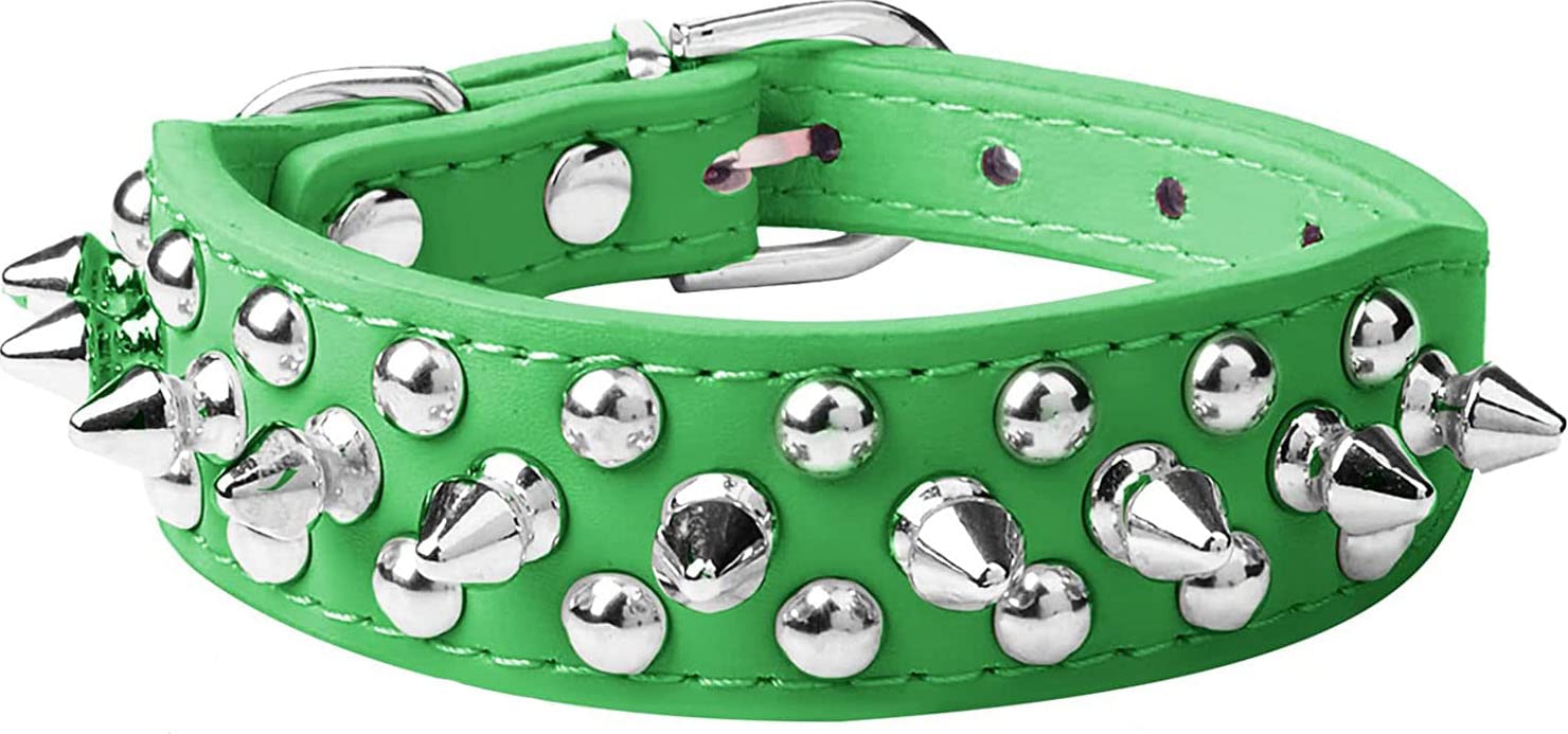 haoyueer Spiked Dog Collar Soft Pu Leather Mushrooms Rivet Spike Studded Puppy Adjustable Cat Collars (L, Green)