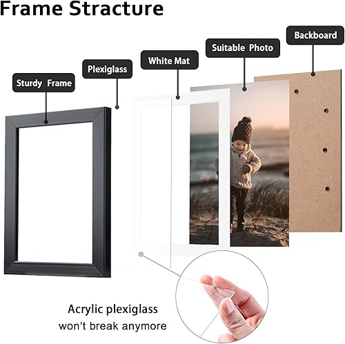 Miniatura 2 de KINLINK Portarretratos de 8 x 10 pulgadas, juego de 4 portarretratos de madera mate de 5 x 7 pulgadas con plexiglás para 5 x 7 con paspartú u 8 x 10