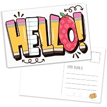 m&h invites Fun Hello Teacher Postcards - 50 Pack Notes Home To Parents or Students - Incentives For Positive Behavior Management - Teacher Mail Classroom School Supplies