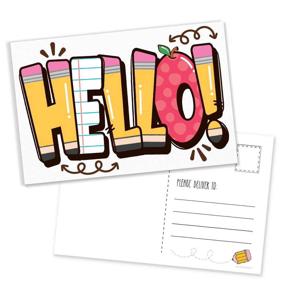 m&h invites Fun Hello Teacher Postcards - 50 Pack Notes Home To Parents or Students - Incentives For Positive Behavior Management - Teacher Mail