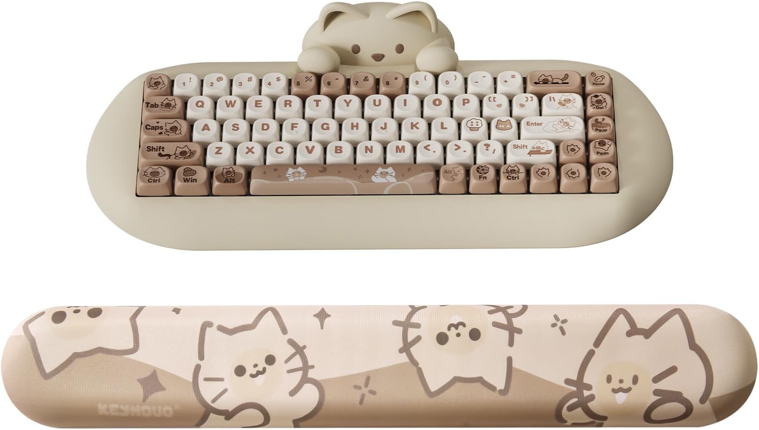 YUNZII Keyboard Wrist Support, Ergonomic Mouse Support for Typing Pain Relief, Slip Resistant PU Base, Cute Wrist Rest for Office Gaming Computer (Cat)