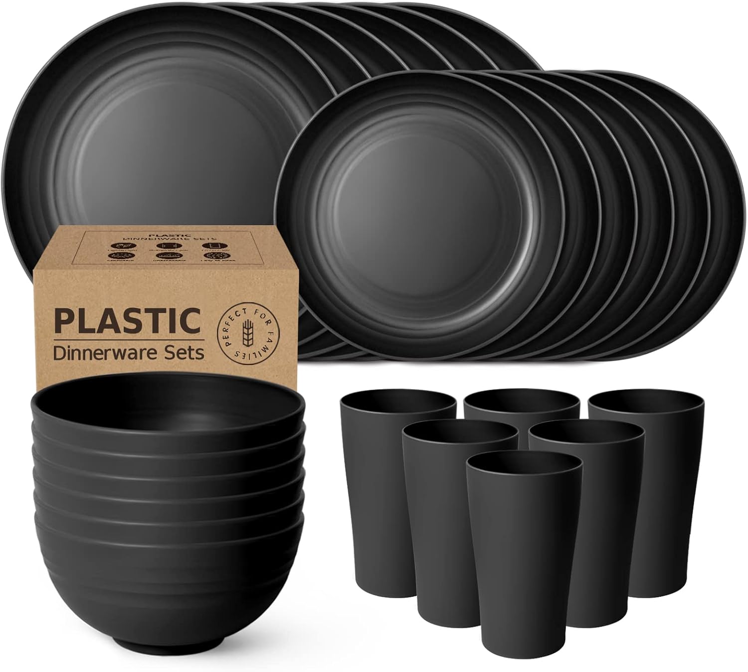 Teivio 24Piece Kitchen Plastic Dinnerware Set, Service for 6, Dinner