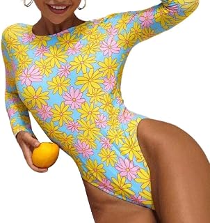 Maiô feminino de manga comprida, monoquíni, roupa de banho sexy estampada, frente única, biquíni estampado nas
